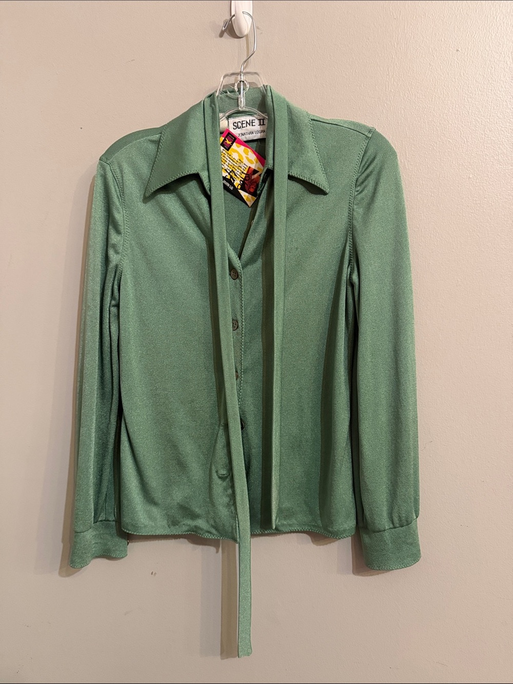 Scene II Sage Green Tie-Neck Blouse